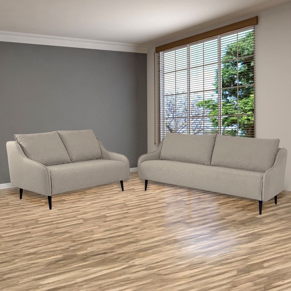 Conjunto Sofá para Sala de Estar 3 e 2 Lugares Lizzy Cinza Claro