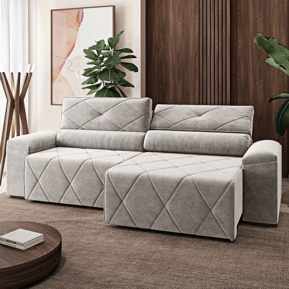 Sofá 200cm Retrátil e Reclinável 4 Lugares Houston Nevoa