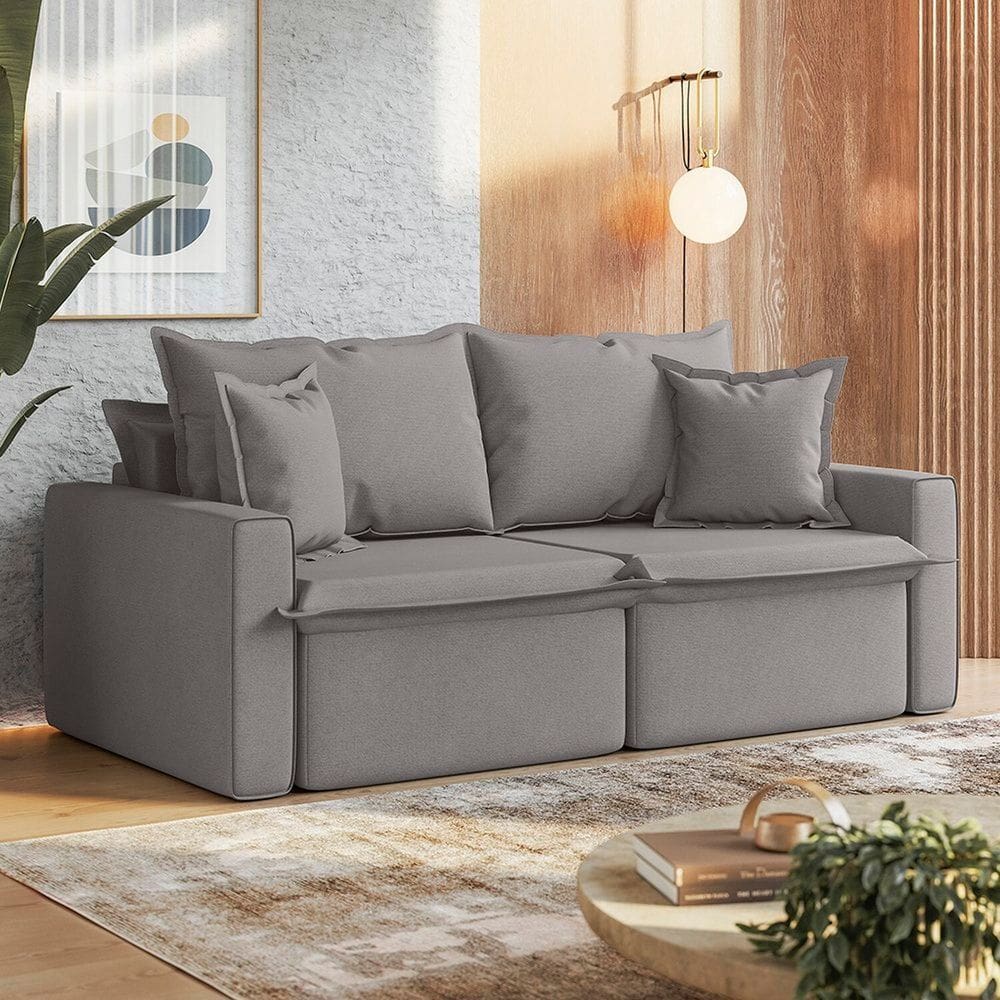 Sofá Cama Retrátil e Reclinável 3 Lugares 210cm León Espresso Móveis Jacquard Cinza Médio