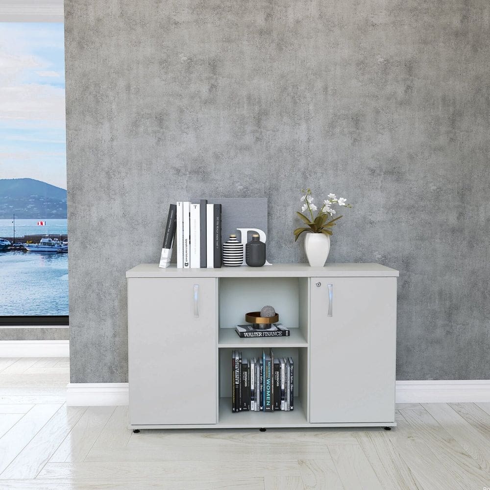 Armário Credenza 2 Portas Pivotante Cred Cinza