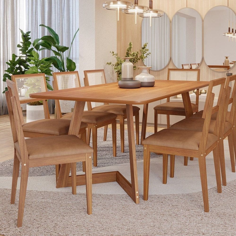 Conjunto Sala de Jantar Caju 210cm sem Vidro com 8 Cadeiras Palmas Cinamomo/ Kaki