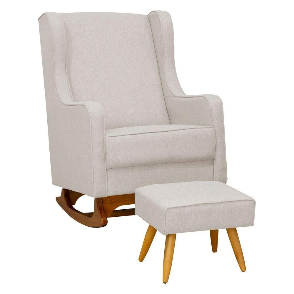 Poltrona De Amamentação Balanço E Puff Sofia Linho bege