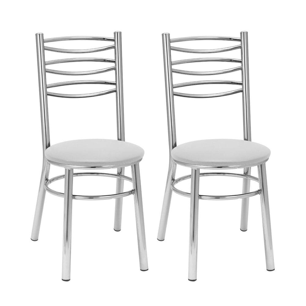 Conjunto 2 Cadeiras para Sala de Jantar Cromado/Branco
