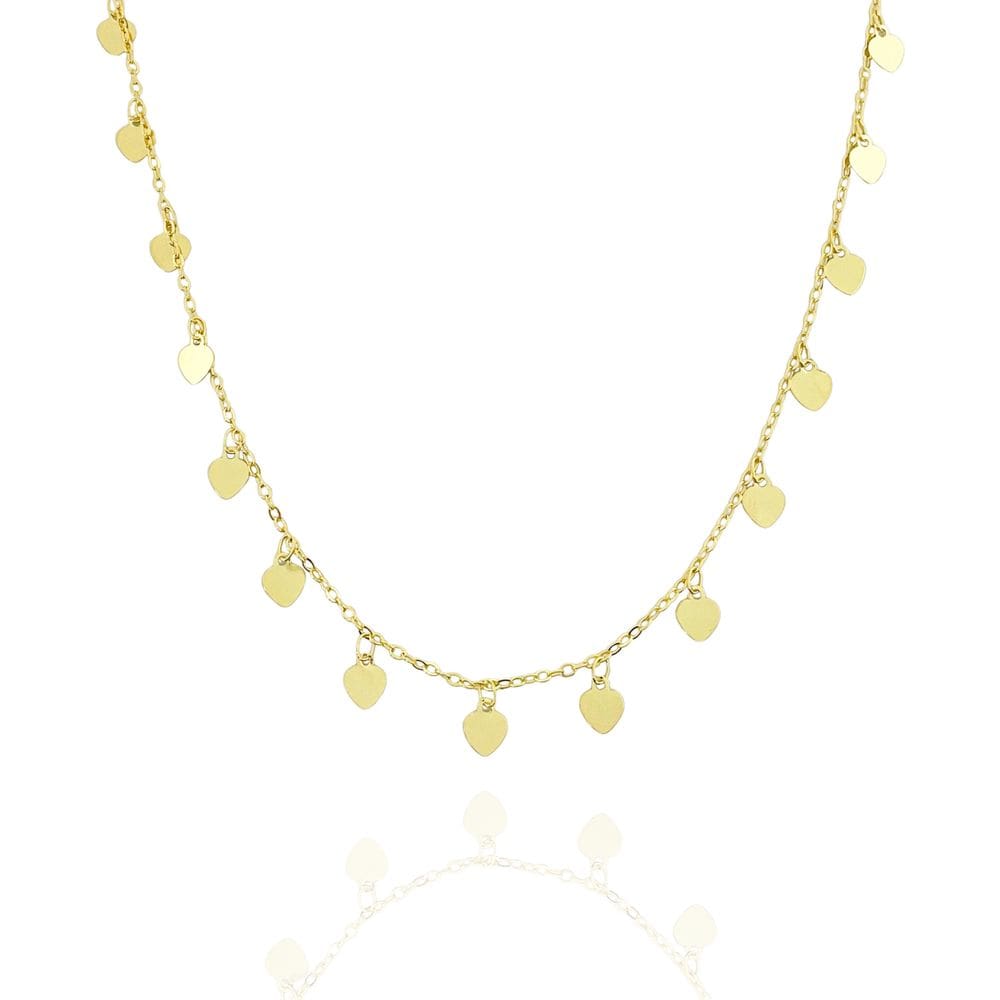 Colar Longo Corações Lisos Banhado a Ouro