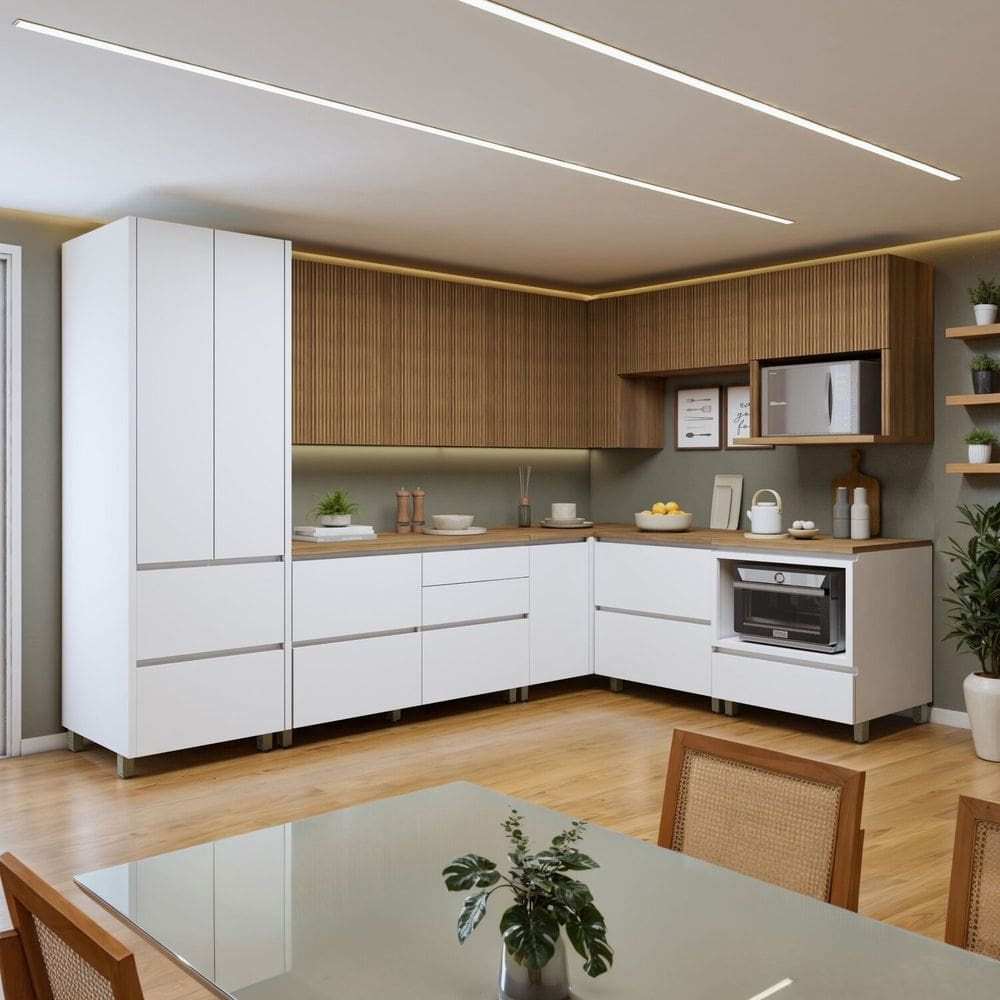 Cozinha Completa Modulada 9 Peças 11 Portas 8 Gavetas Norten Branco/Marrom