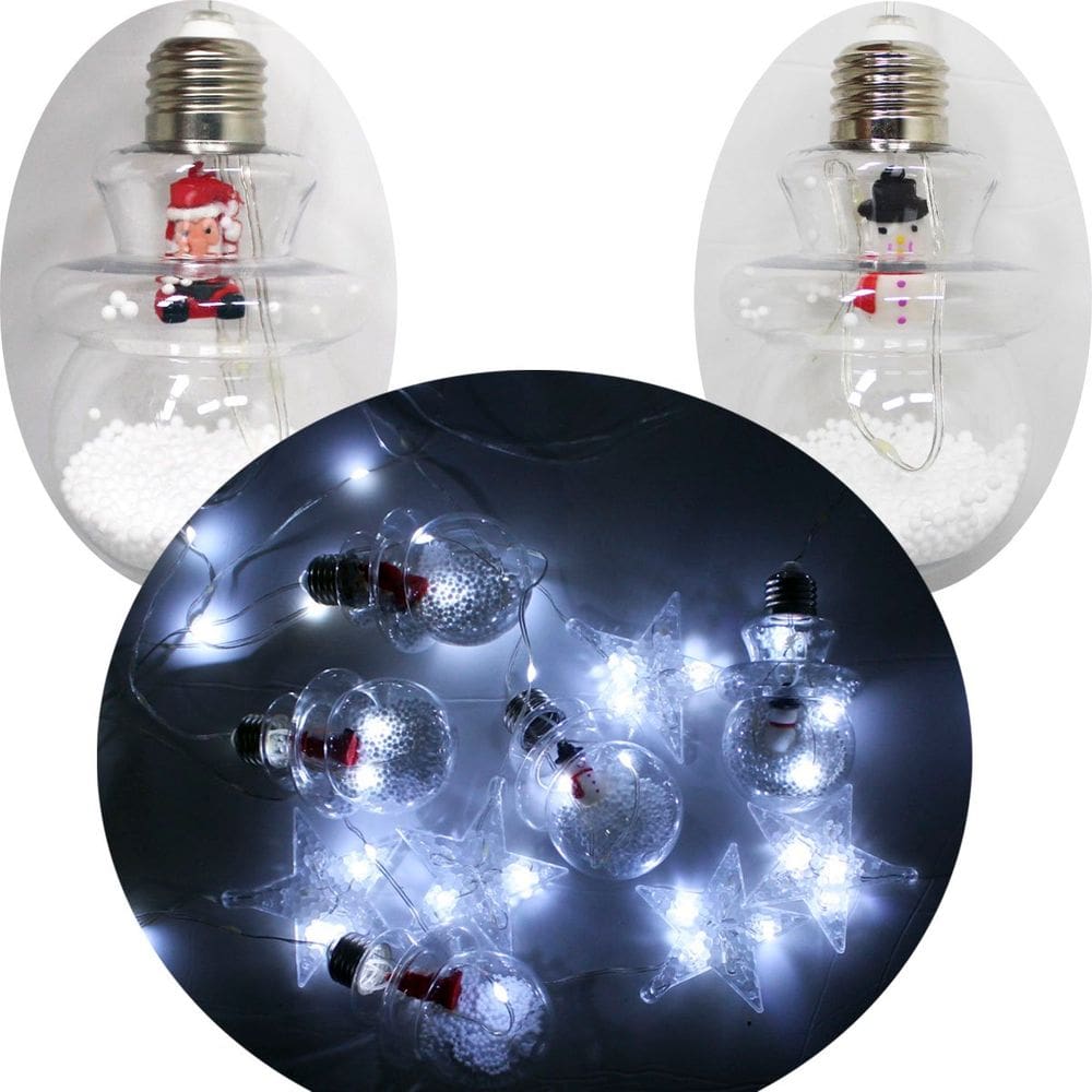 Varal Pisca Decoração Bolas E Estrelas Natal LEDs Branco 3m