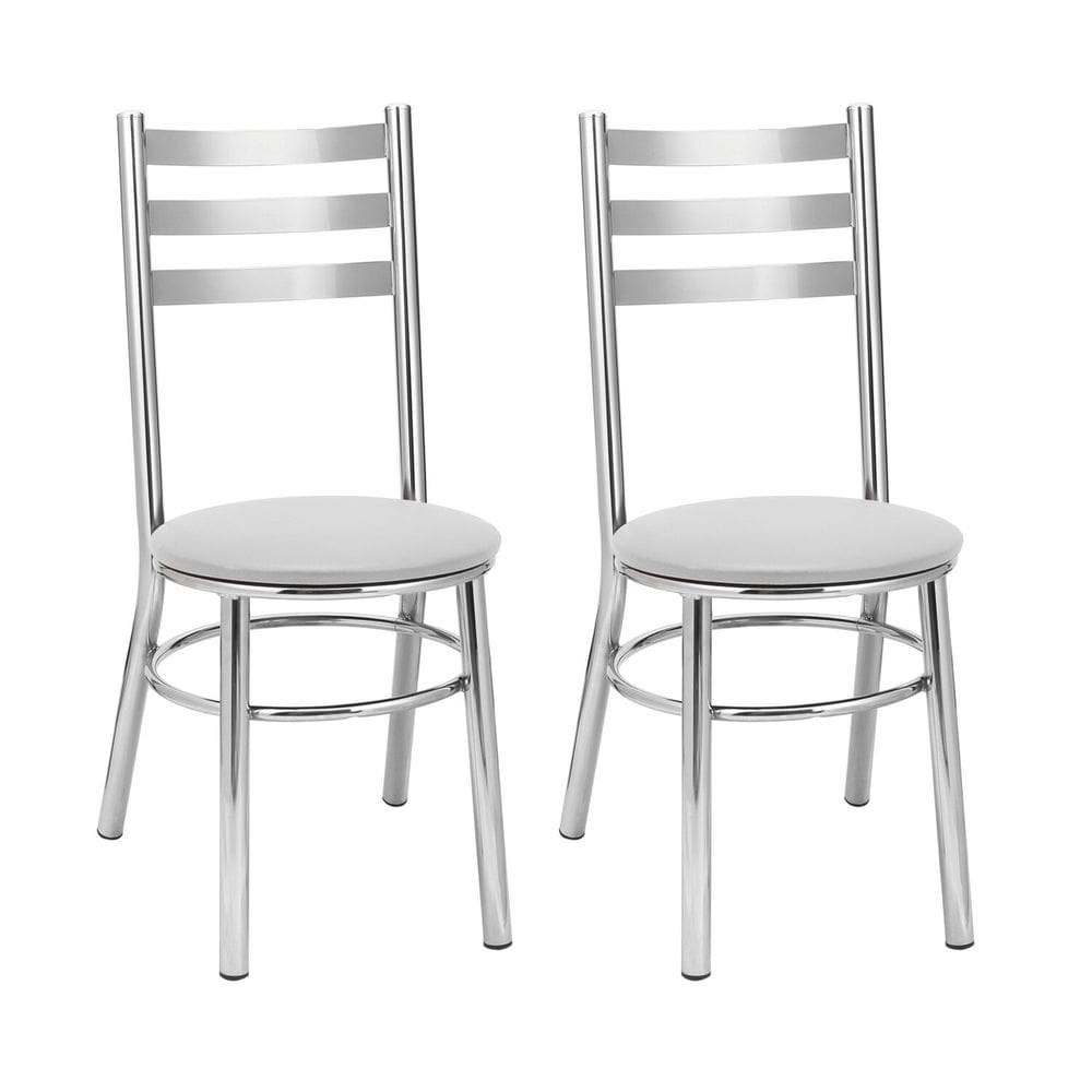 Conjunto 2 Cadeiras para Sala de Jantar Cromado/Branco