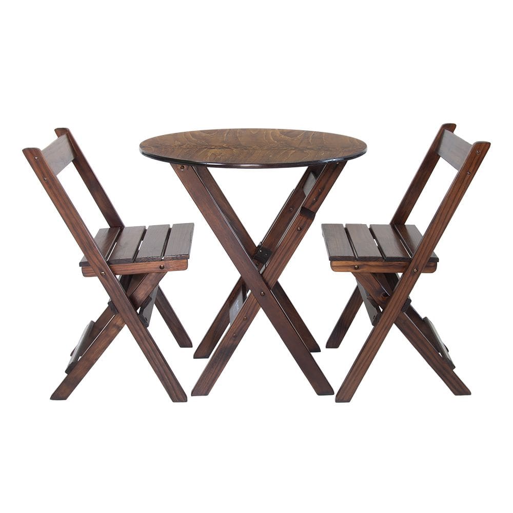 Mesa Madeira Redonda 68cm Diametro Dobravel com 2 Cadeiras Liso / néctar das flores