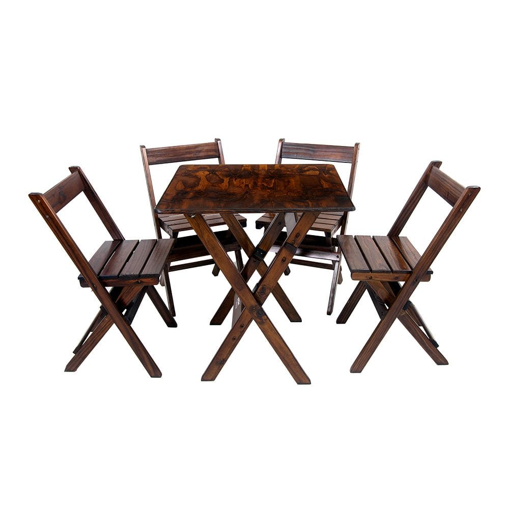 Mesa 70x70 de Bar com 4 Cadeiras Dobravel Madeira Premium néctar das flores
