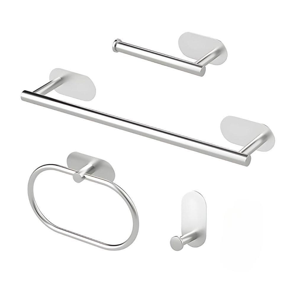 Kit Acessorios Banheiro Aço Inox Autoadesivo 4 Peças Prata