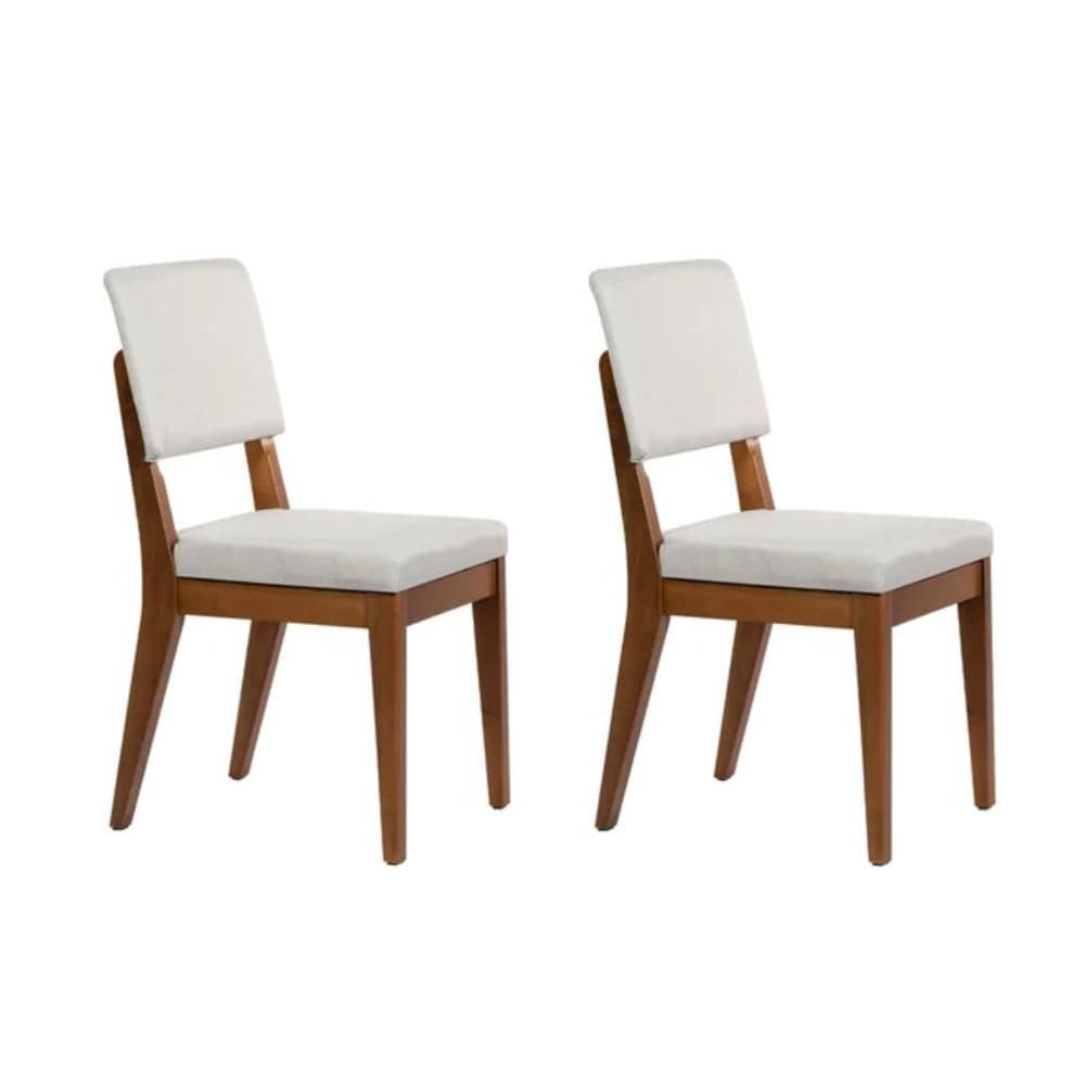 Kit com 2 Cadeiras de Madeira Maciça Estofada Ella - Natural c/ Linho Off White