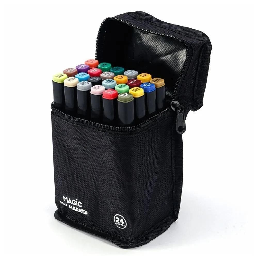 Kit Canetinhas 24 Cores Ponta Dupla Art Marker - Magic Kids