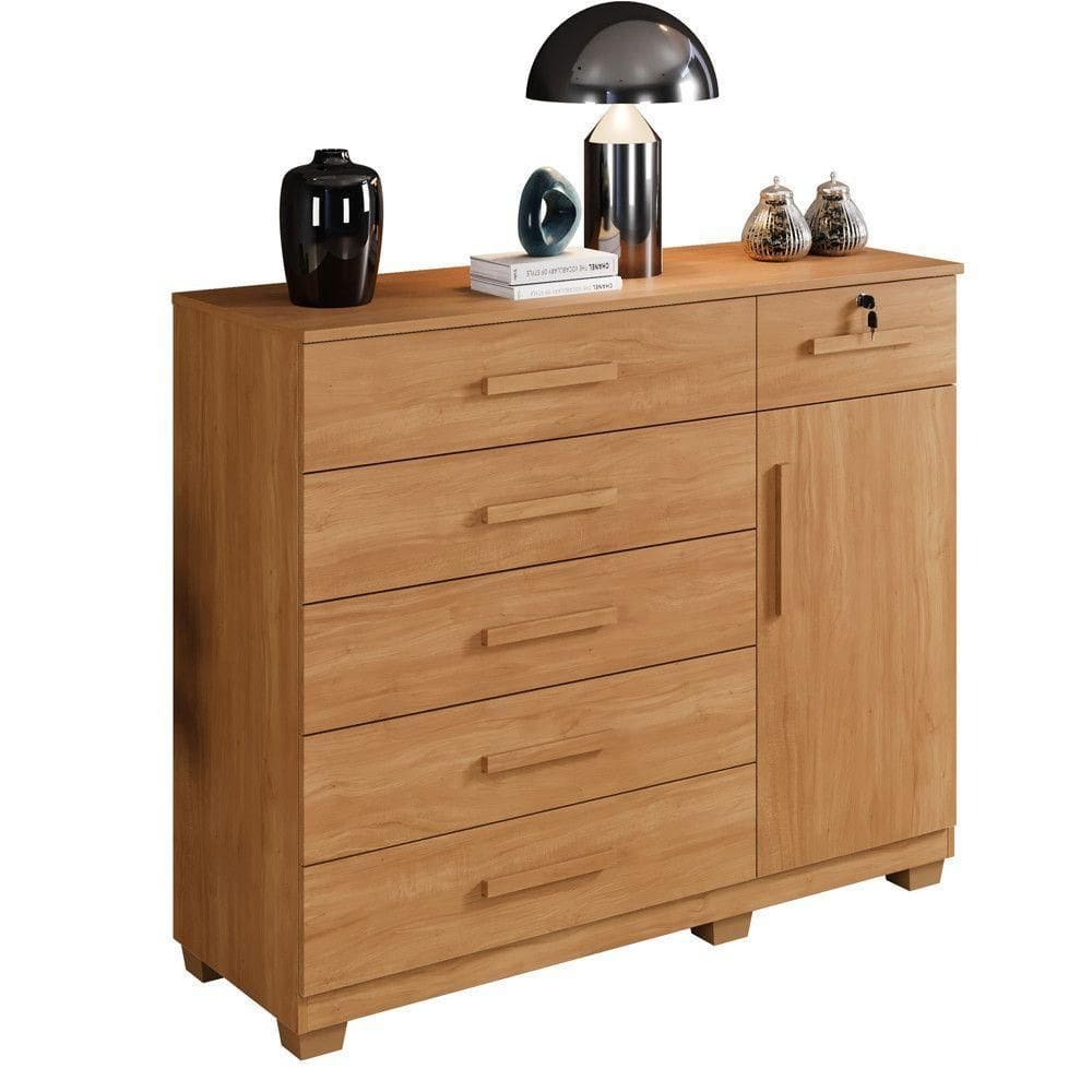 Cômoda Milano 6 Gavetas 1 Porta 1 Prateleira Com Sapateira Cinamomo