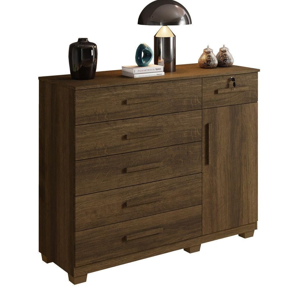 Cômoda Milão 6 Gavetas 1 Porta 1 Prateleira Com Sapateira Imbuia