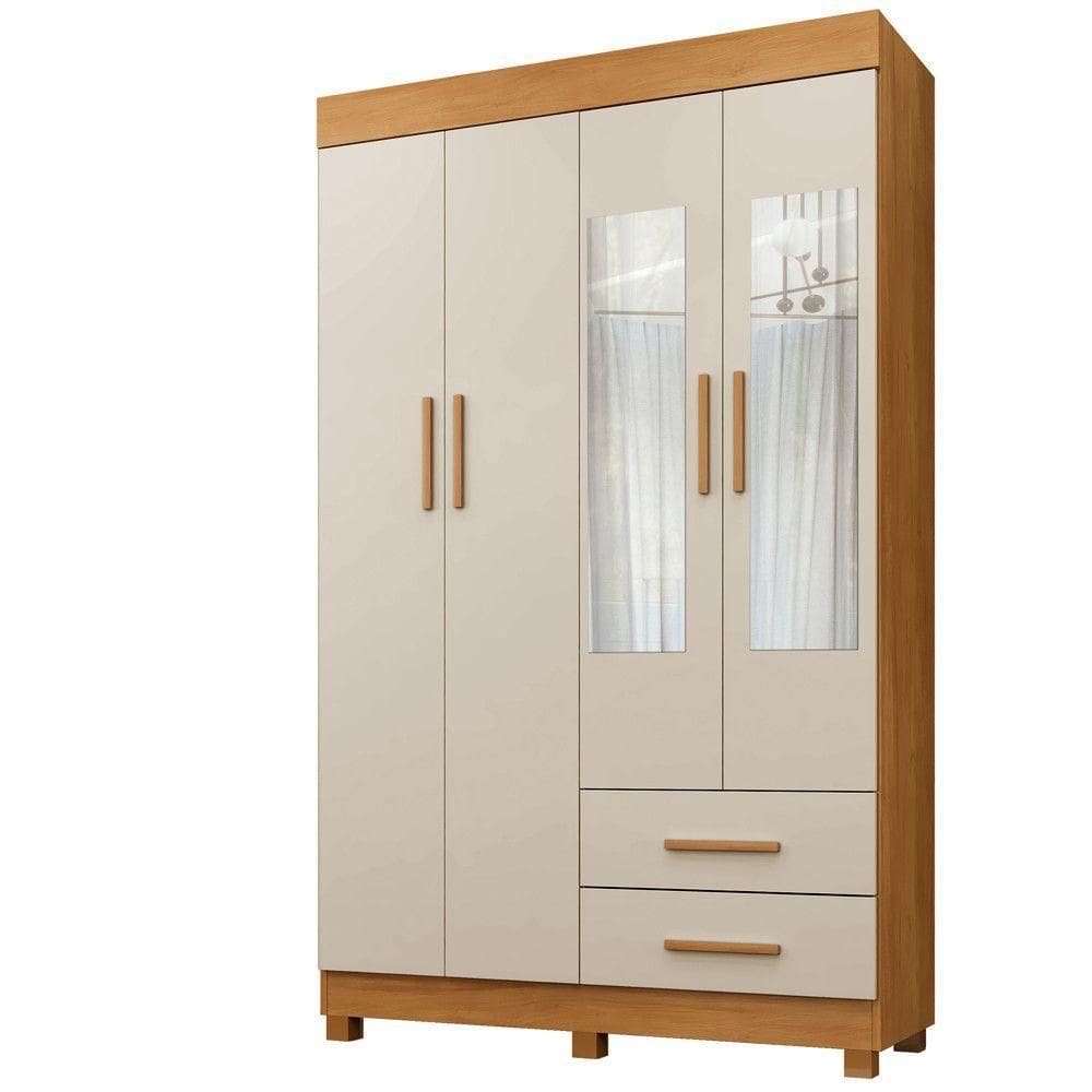 Guarda Roupa New Copacabana 4 Portas 2 Gavetas 5 Prateleiras Cinamomo Off
