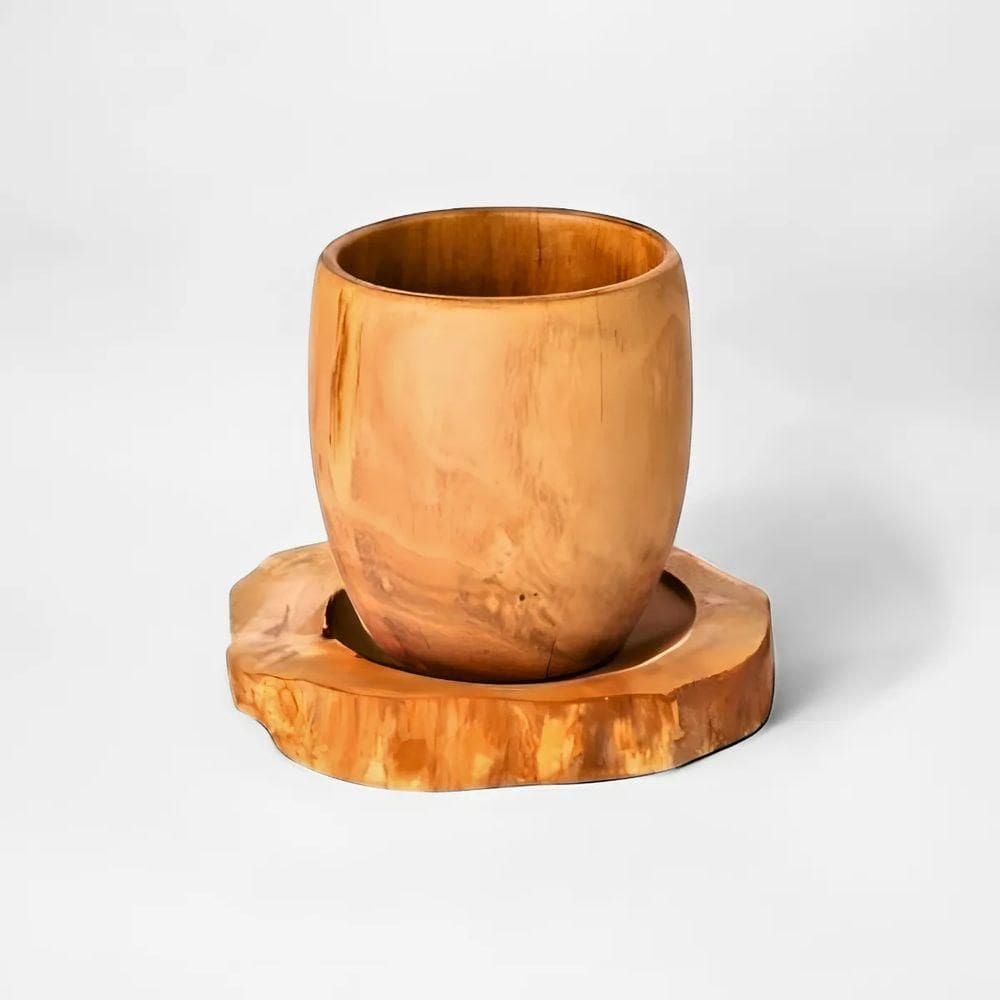 Copo Decor Personalizado De Madeira Com Pires Rústico 60ml