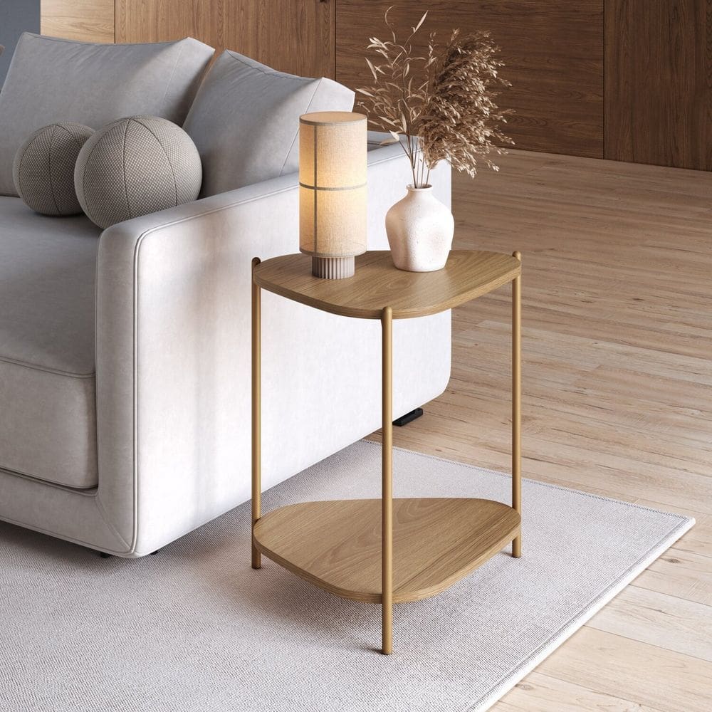Mesa Lateral com Prateleira Orgânica Pé Metal Complementos Hanover/Dourado