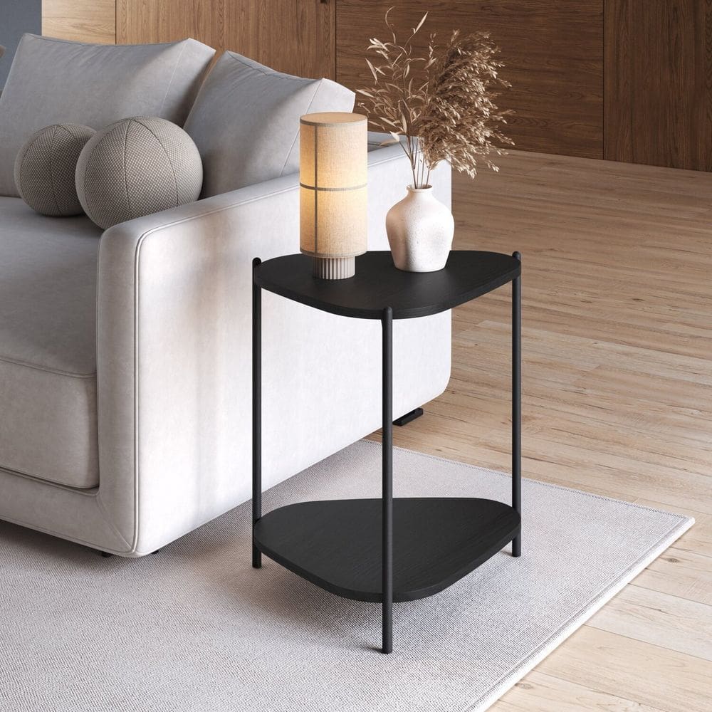 Mesa Lateral com Prateleira Orgânica Pé Metal Complementos Preto