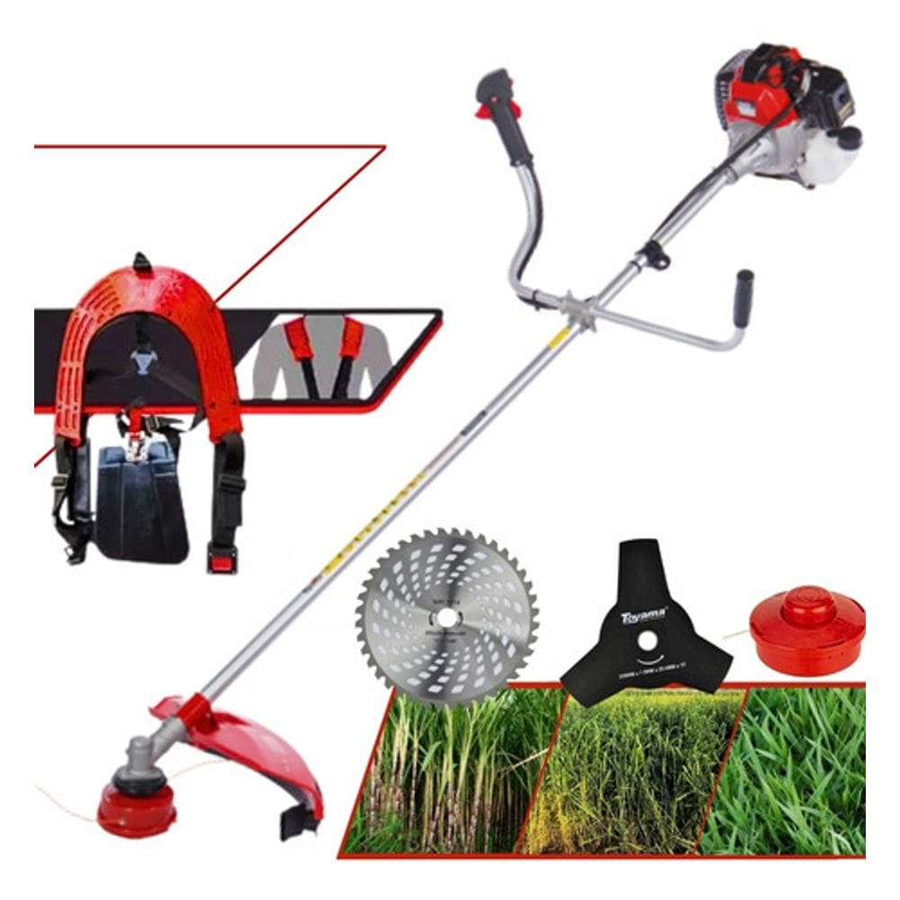 Roçadeira a Gasolina Toyama Rt52lb 52cc com Faca 3pas + Faca Serra Lamina Videa 40 Dentes p/ Galhos e Troncos