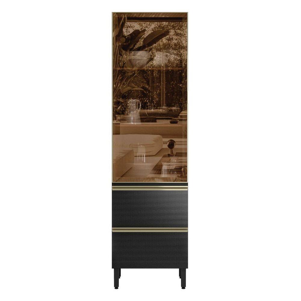 Cristaleira Mdf 1 Porta Reflecta 2 Gavetas 60cm Proença Nogueira/Carbono Prime