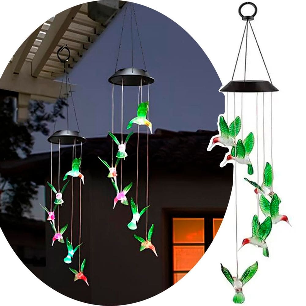 Pisca Solar Giratório Colibri Beija Flor Natal LEDs Colorido