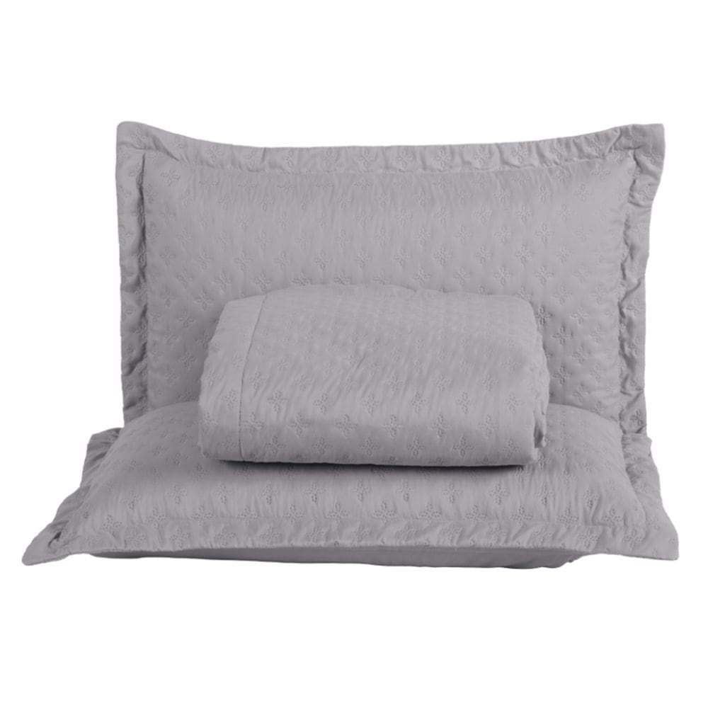 Kit Cobre Leito Colcha Atualle Queen Dupla Face Microfibra 3 Peças - Cinza