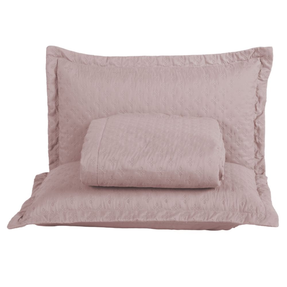 Kit Cobre Leito Colcha Atualle Queen Dupla Face Microfibra 3 Peças - Rosê