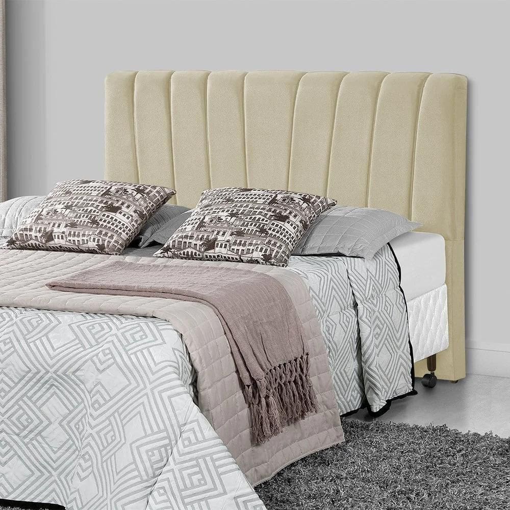 Cabeceira King Estofada Americana Premium 195cm Veludo Bege