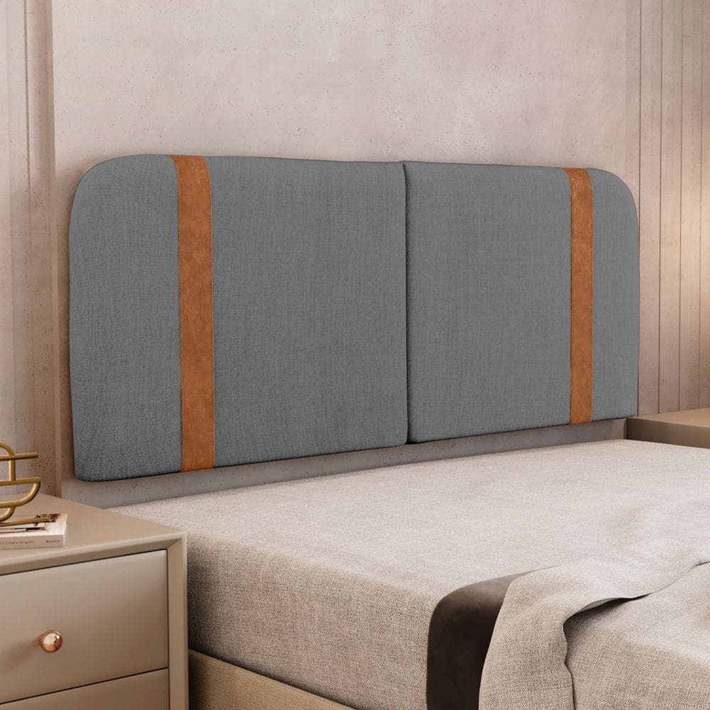 Cabeceira Painel Orgânico Cama Box Casal Padrão Flay 140cm Dobrável Linho Cinza Escuro - Desk Design