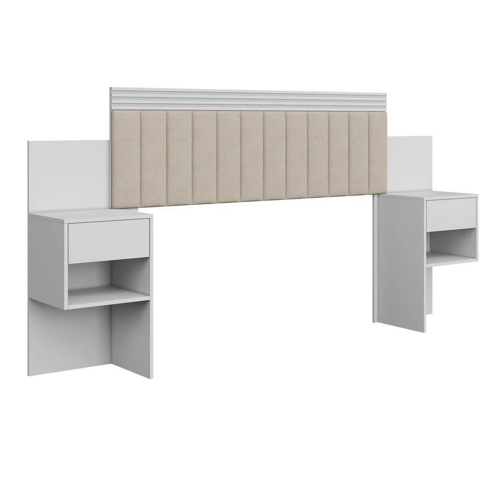 Cabeceira Extensiva Estofada Com 2 Mesas De Cabeceira Master Branco