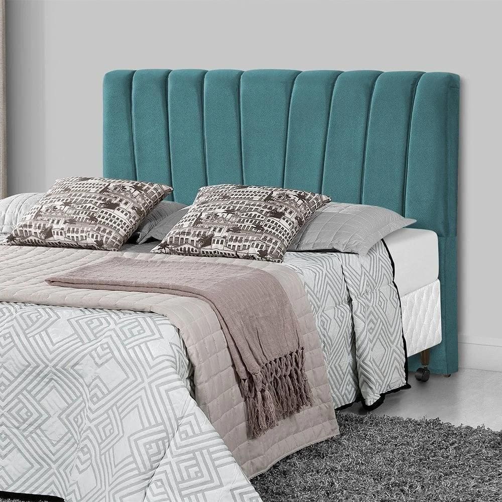 Cabeceira Queen Estofada Americana Premium 160cm Veludo Azul