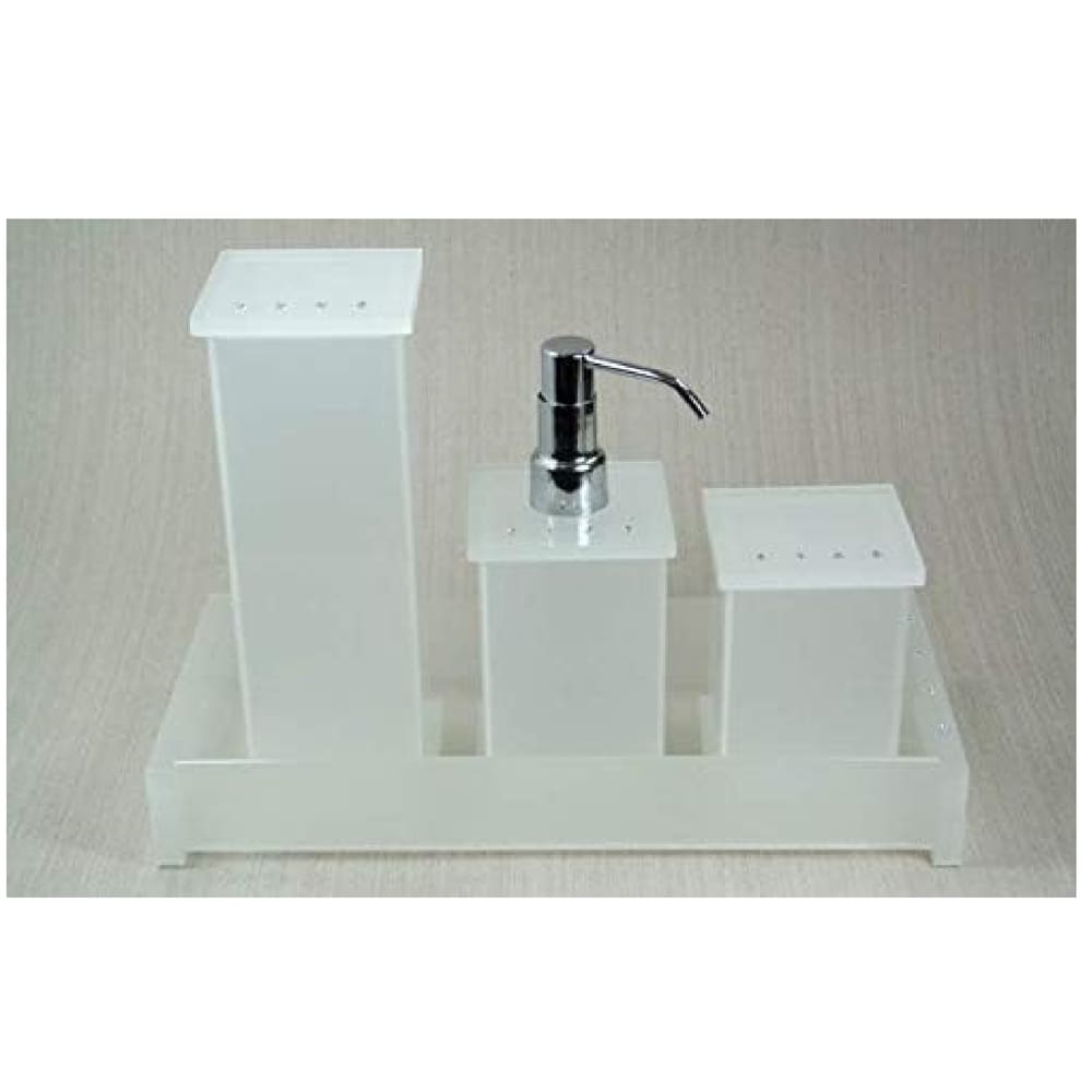 Kit Potes em Acrílico com Strass Jateado Com Bandeja Retangular Decor Acrílicos