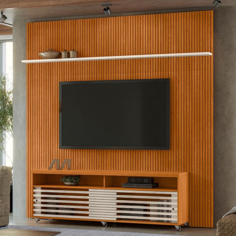 Rack com Painel para TV Até 75 Polegadas Frizz 2 Portas 1 Prateleira Cinamomo/Off White - Madetec