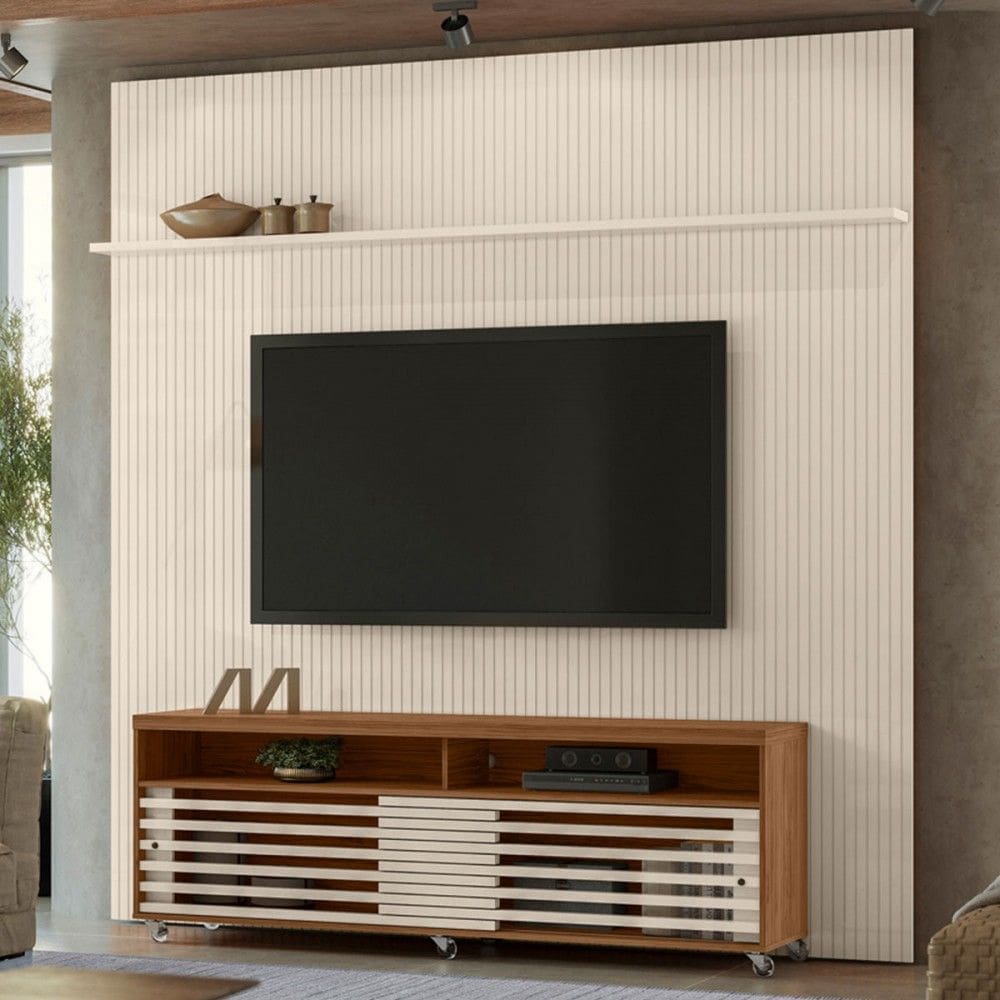 Rack com Painel para TV Até 75 Polegadas Frizz 2 Portas 1 Prateleira Naturalle/Off White - Madetec
