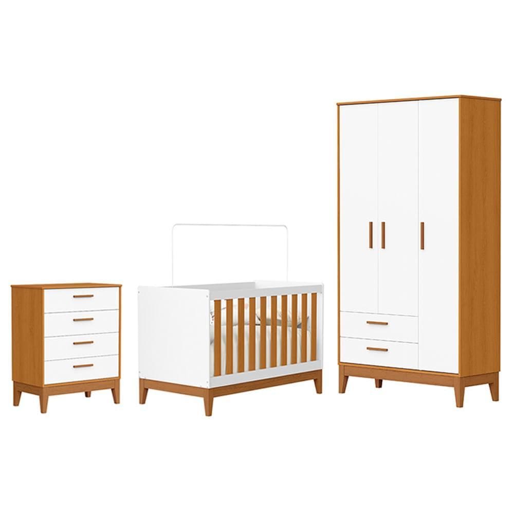 Dormitório Infantil Flip Guarda Roupa 3 Portas, Cômoda 4 Gavetas e Berço - Reller Móveis
