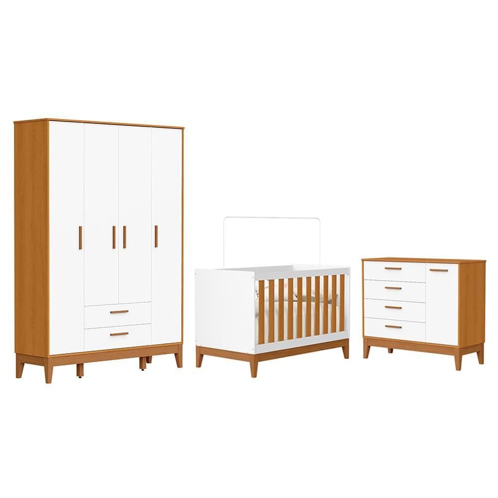 Dormitório Infantil Flip Guarda Roupa 4 Portas, Cômoda 1 Porta e Berço - Reller Móveis