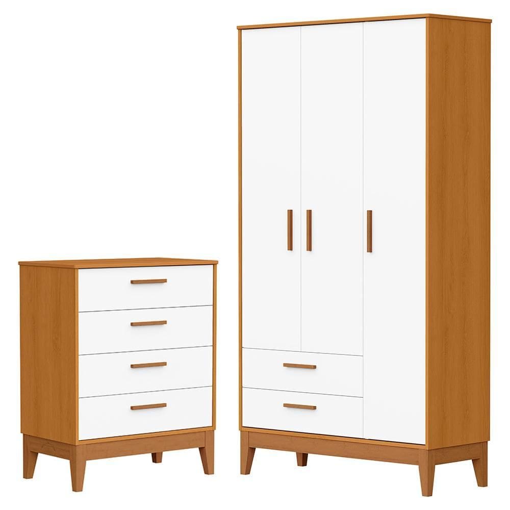 Jogo de Quarto Infantil Flip Guarda Roupa 3 Portas e Cômoda 4 Gavetas - Reller Móveis