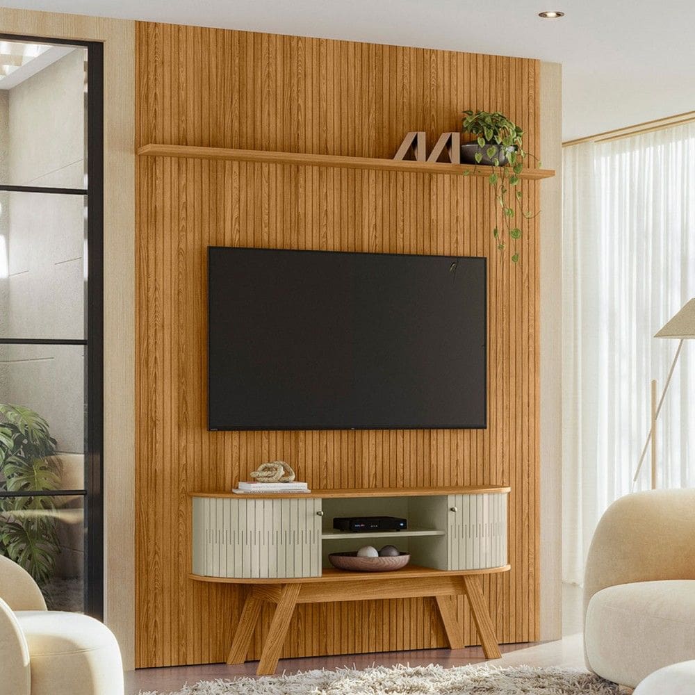 Rack com Painel para TV Até 65 Polegadas 2 Portas 2 Prateleiras Cumaru/Opala - Madetec