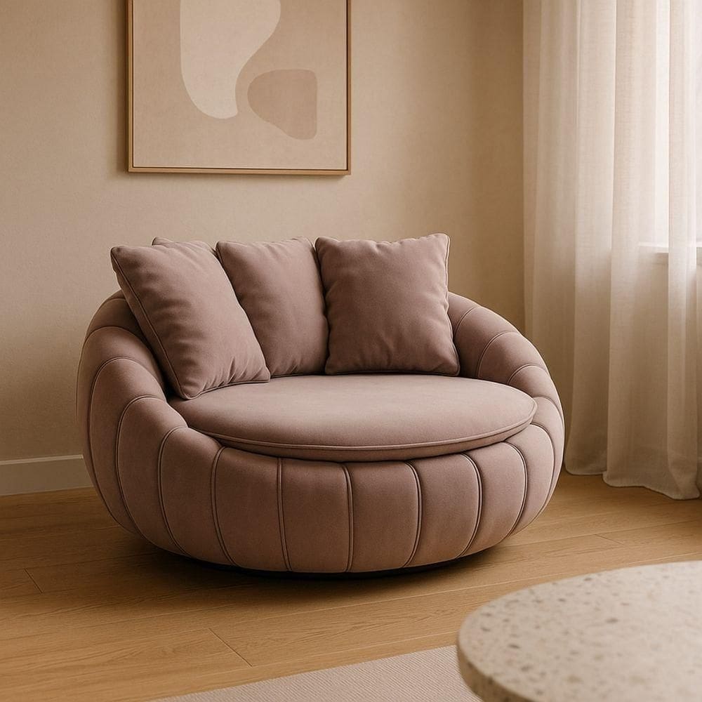 Poltrona Giratória Madeira Escritório Sala Quarto Almofadas Luxo Reforçada Premiun Rosa