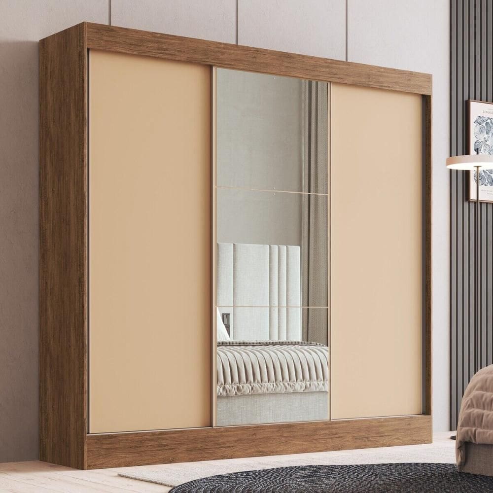 Guarda-Roupa Casal com Espelhos 3 Portas de Correr 4 Gavetas Multimóveis CR35385