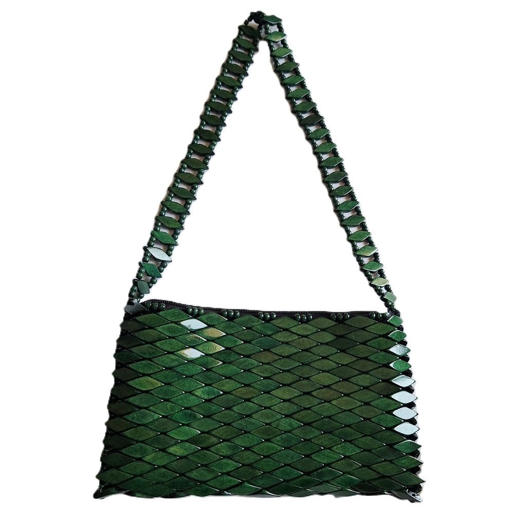 Bolsa Madeira Verde Alça de Ombro Retangular 28cm