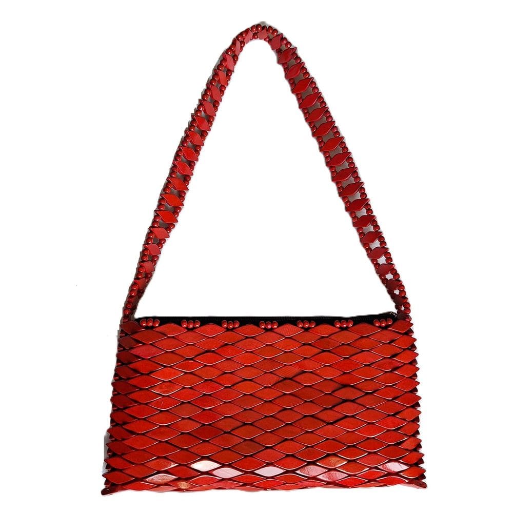 Bolsa Madeira Vermelha Alça de Ombro Retangular 28cm