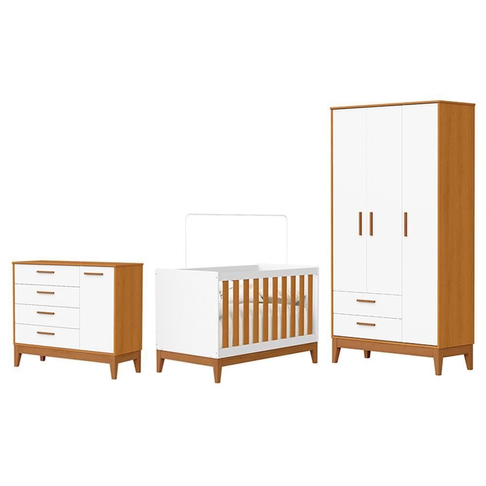 Dormitório Infantil Flip Guarda Roupa 3 Portas, Cômoda 1 Porta e Berço - Reller Móveis