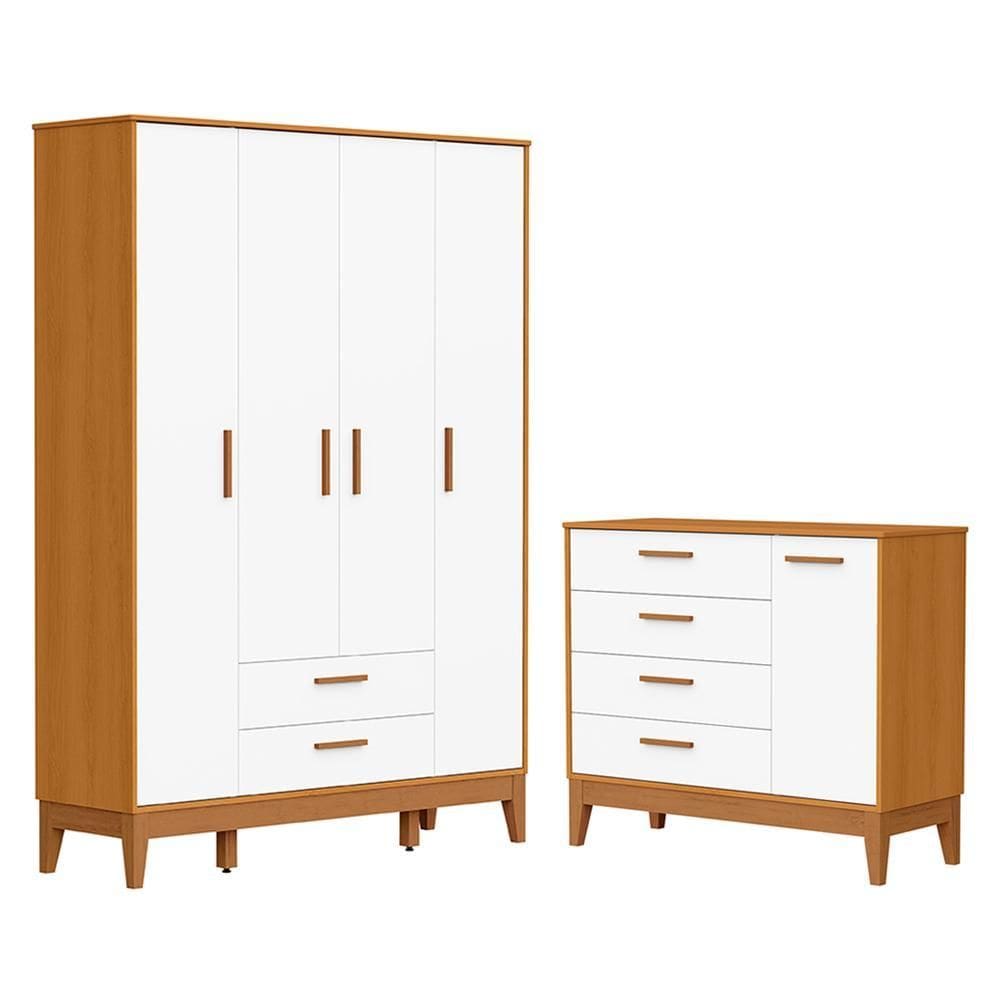Jogo de Quarto Infantil Flip Guarda Roupa 4 Portas e Cômoda 1 Porta - Reller Móveis