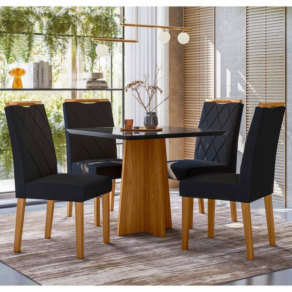 Conjunto Sala de Jantar Mesa Anitta 90cm com 4 Cadeiras Mariah Ypê/Preto/Ja03 - New Ceval