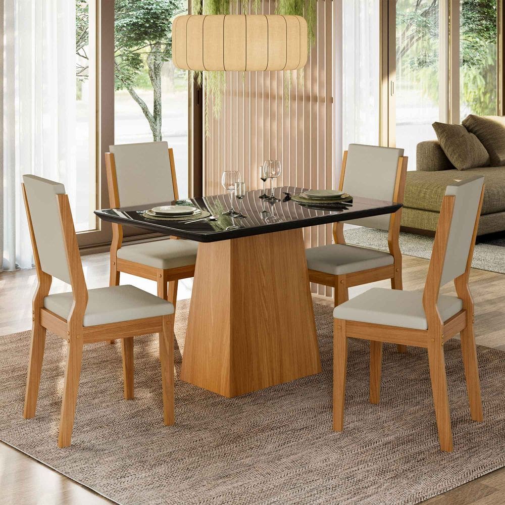 Conjunto Sala de Jantar Mesa Barbara 1,20m com 4 Cadeiras Carol Ypê/Preto/Ja01 - New Ceval