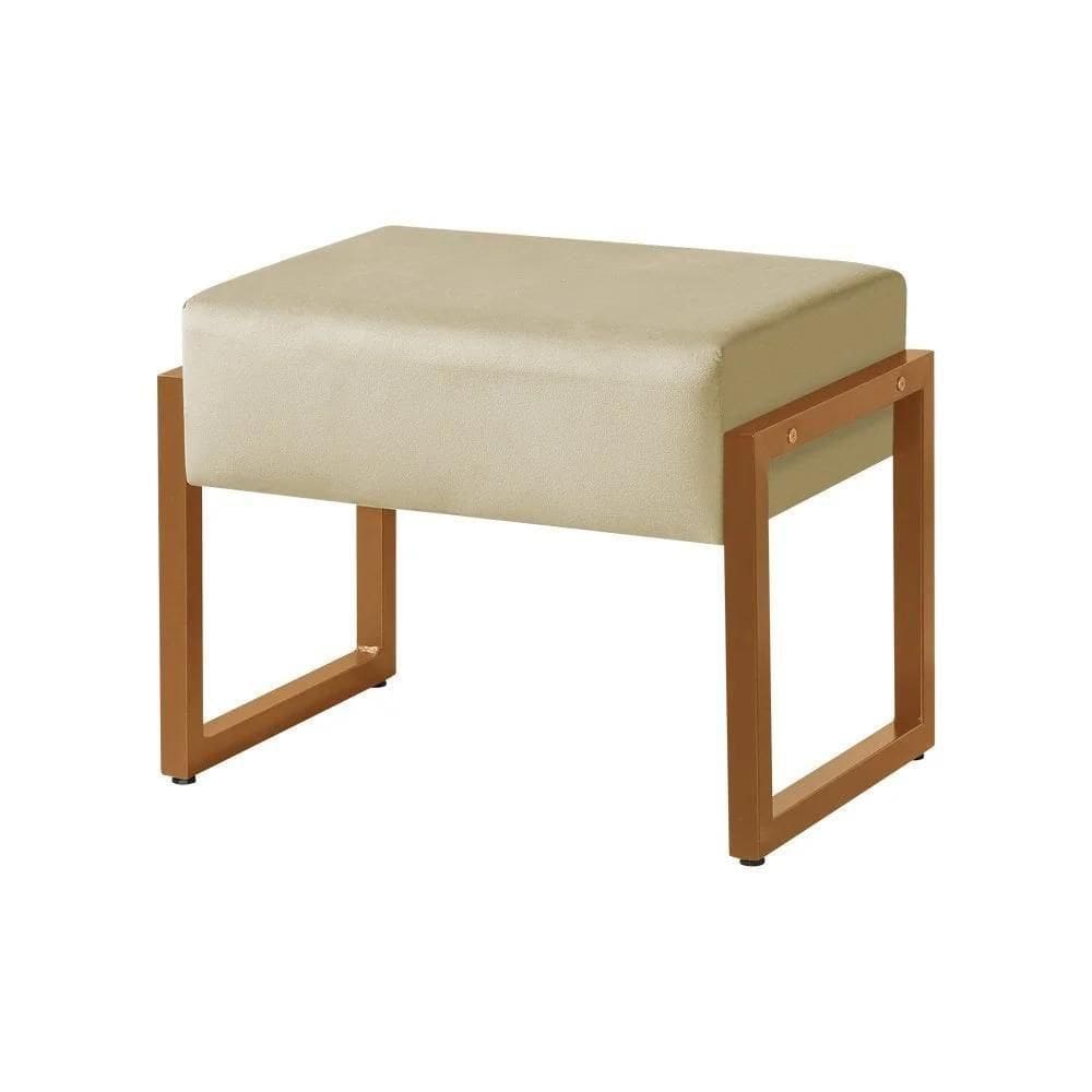 Puff Decorativo Vegas Estofado Base De Ferro Veludo Bege