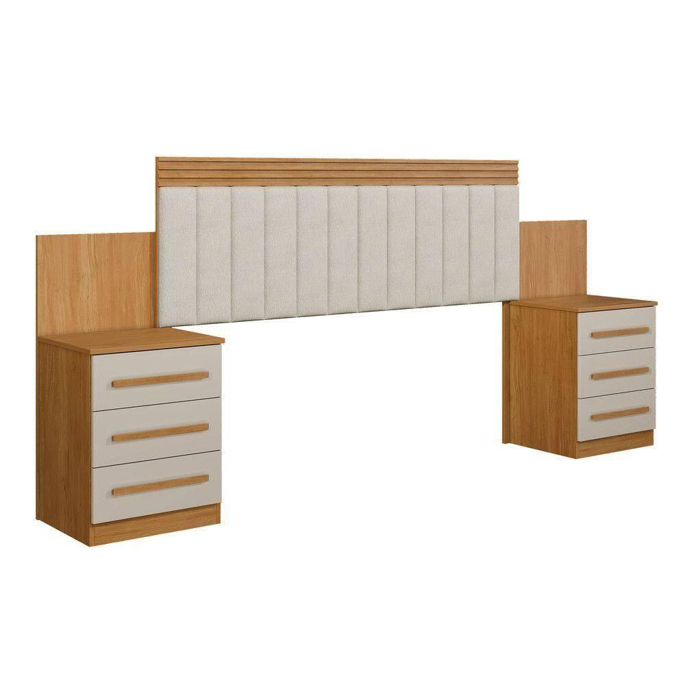 Cabeceira Extensiva Estofada C/ 2 Mesas De Cabeceira Império Cinamomo Off