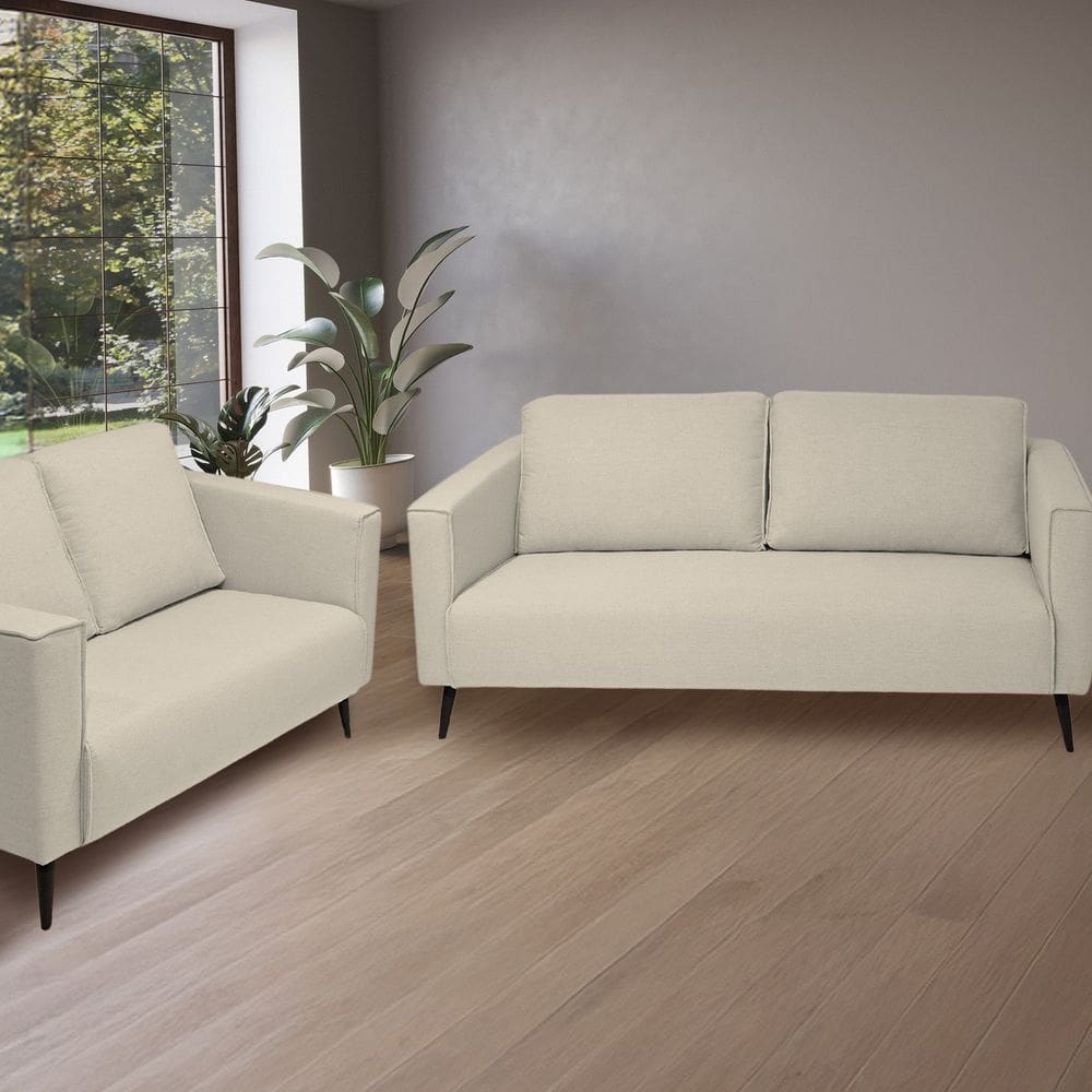 Conjunto 2 Sofás 3 e 2 Lugares Tecido Poliéster Fun Off White