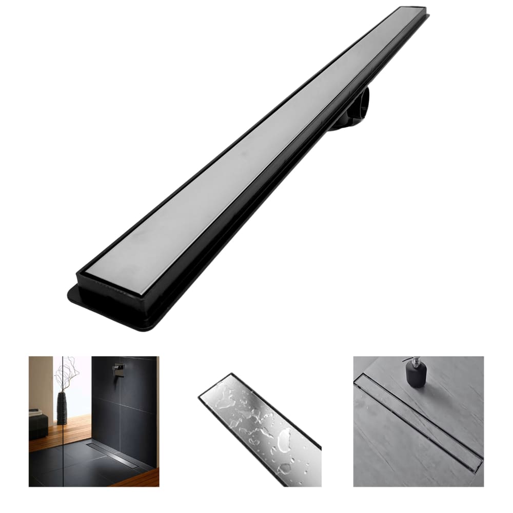 Ralo Linear 1 metro x 5cm Invisível Banheiro Inox Oculto 2 em 1 Coletor Preto Saídas 40mm com Tela (5cm x 100cm)